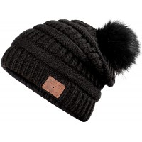 Bluetooth Beanie for Women, Deegotech Women Winter Hat, Gift for Women Girls Mom, Bluetooth 5.0 Wireless Headphones Beanie, Pompom Knit Beanie Hat Warm Ski Cap-Black